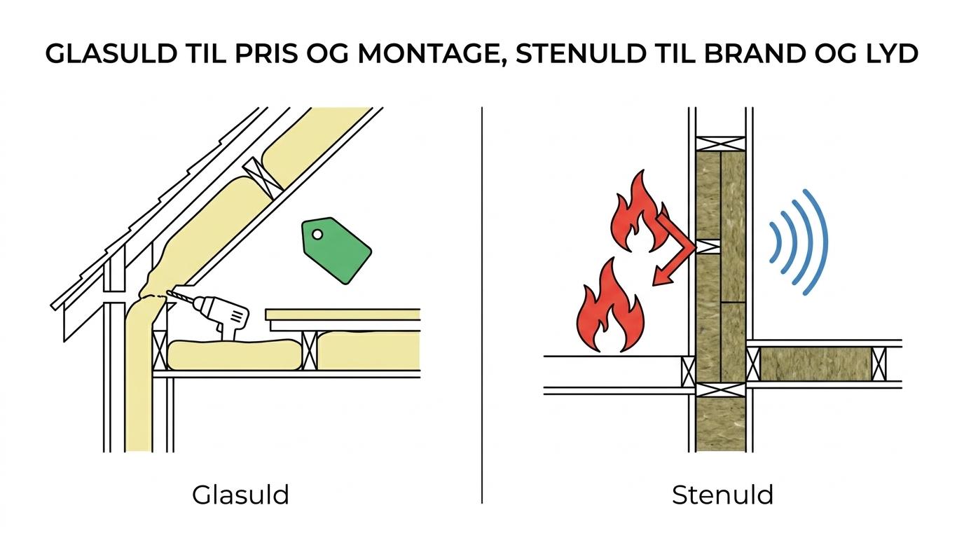 Stenuld vs glasuld- 6 forskelle ved efterisolering